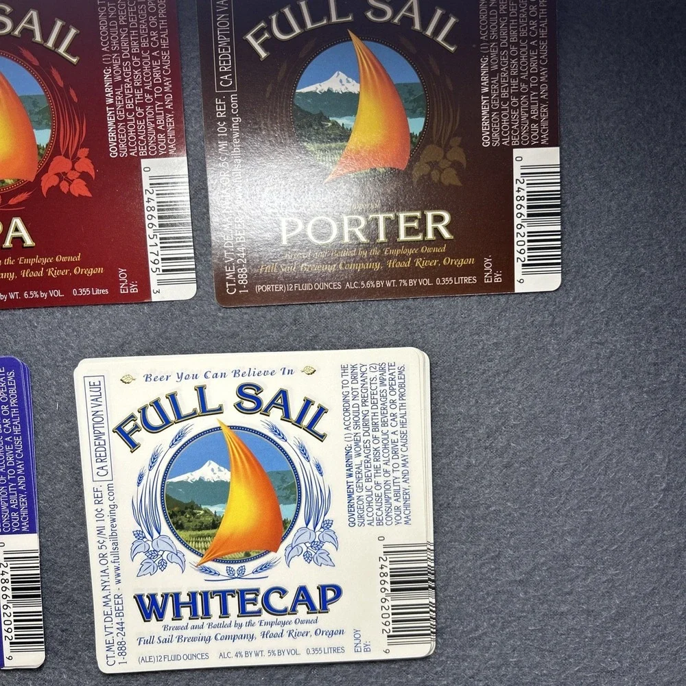 Full Sail Beer Labels –‎ Lot of 15 – 5 Varieties Craft Brewery Collectible